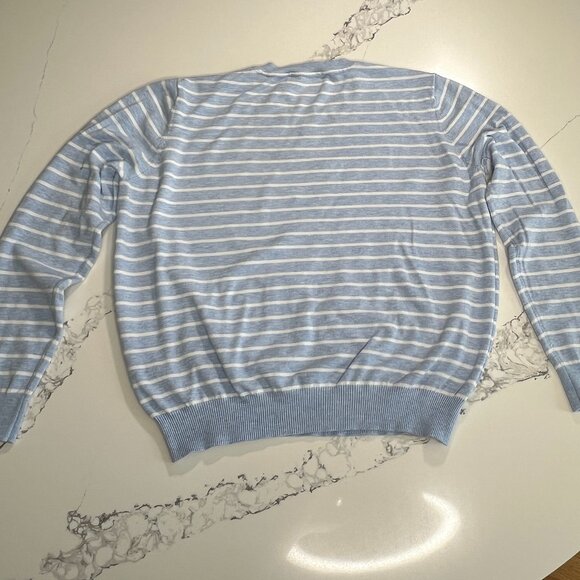 Contemporaine - Long Sleeve Sweater - Light Blue & White Stripes - Size XL - Picture 2 of 7